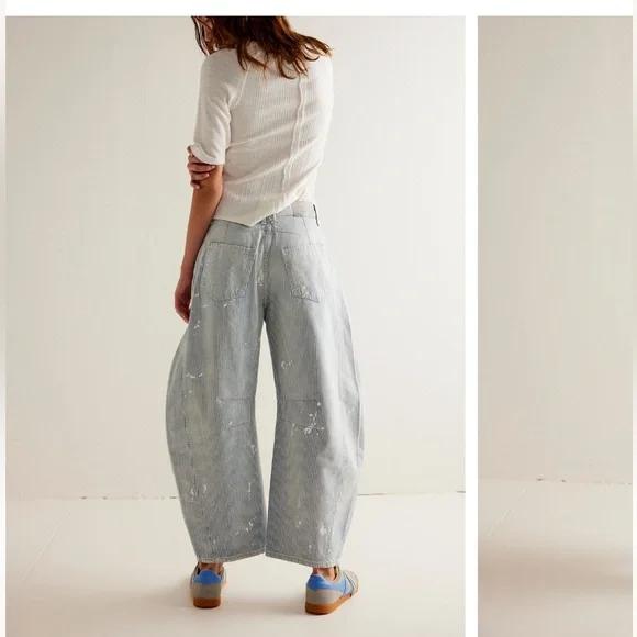 NWT Free people good luck mid rise stripe barrel jeans - Picture 2 of 7